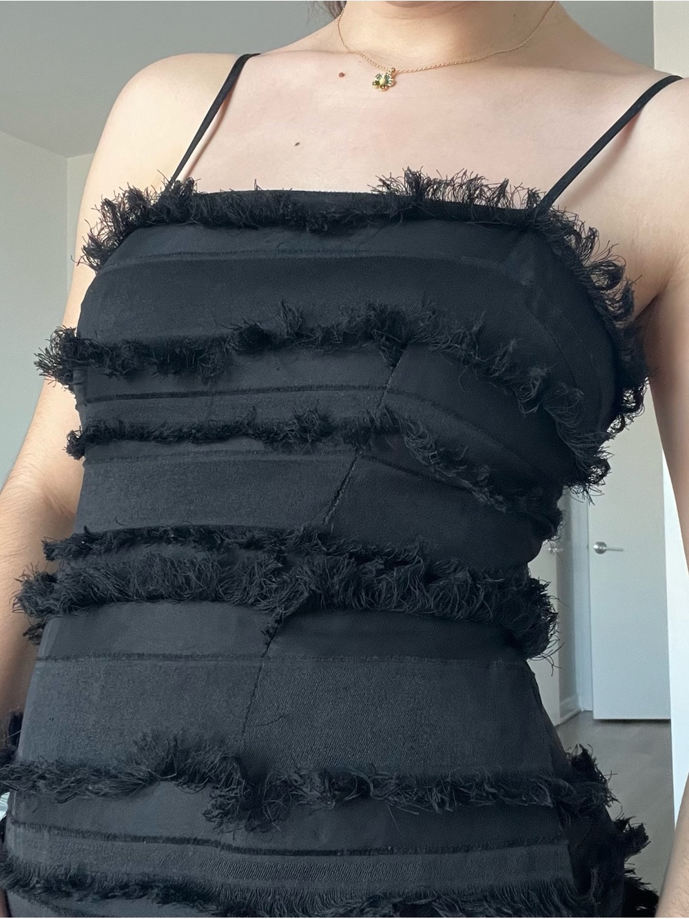Black Frayed Strapless-Style Camisole
